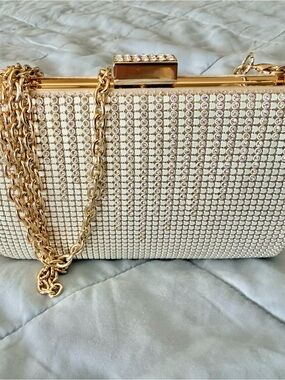 Whiting&Davis White Mesh Crystal-Embellished Evening Clutch - Super Elegant